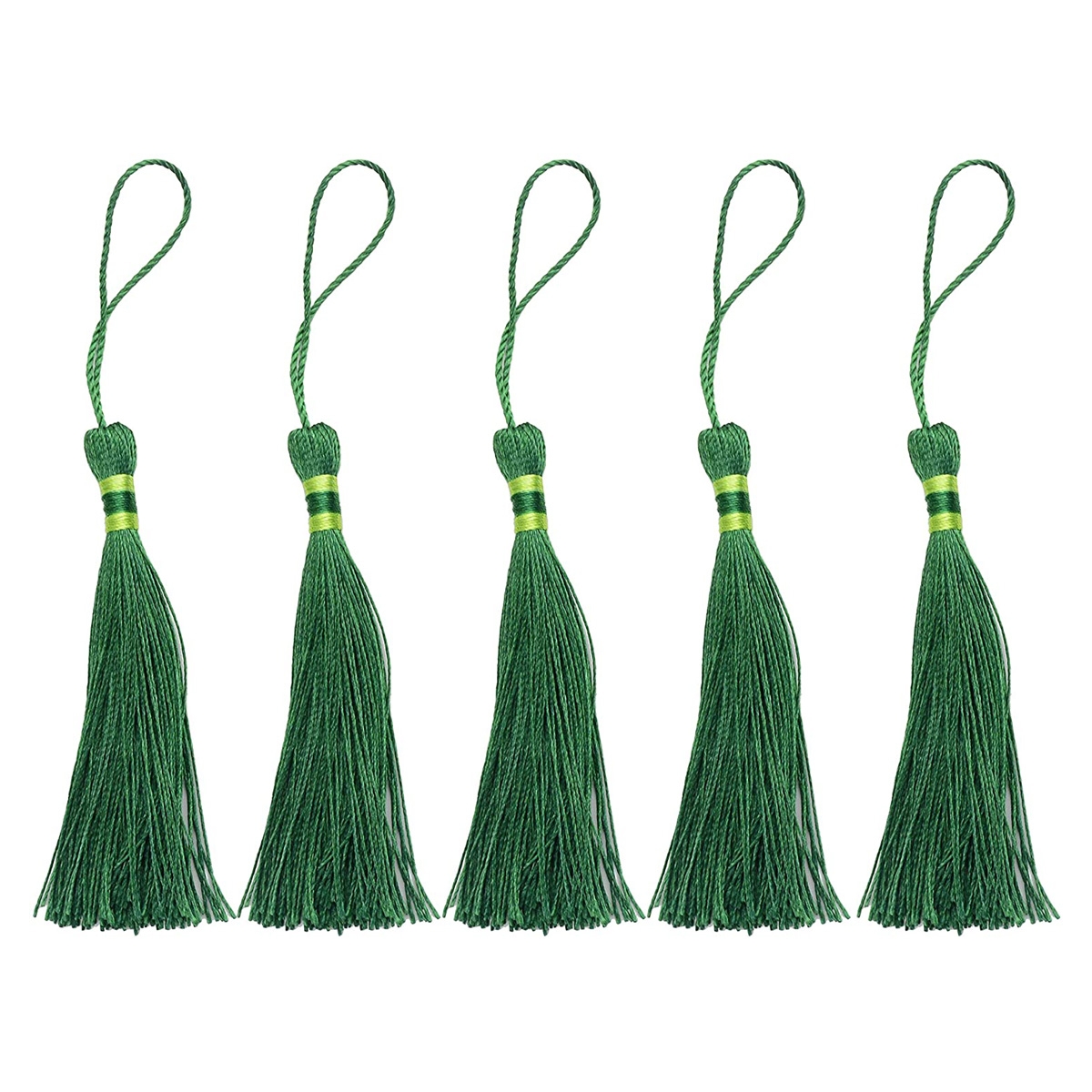 5.5 Inch Silky Floss Bookmark Tassels with Cord Loop and Small DIY Craft Accessory (Dark Green)